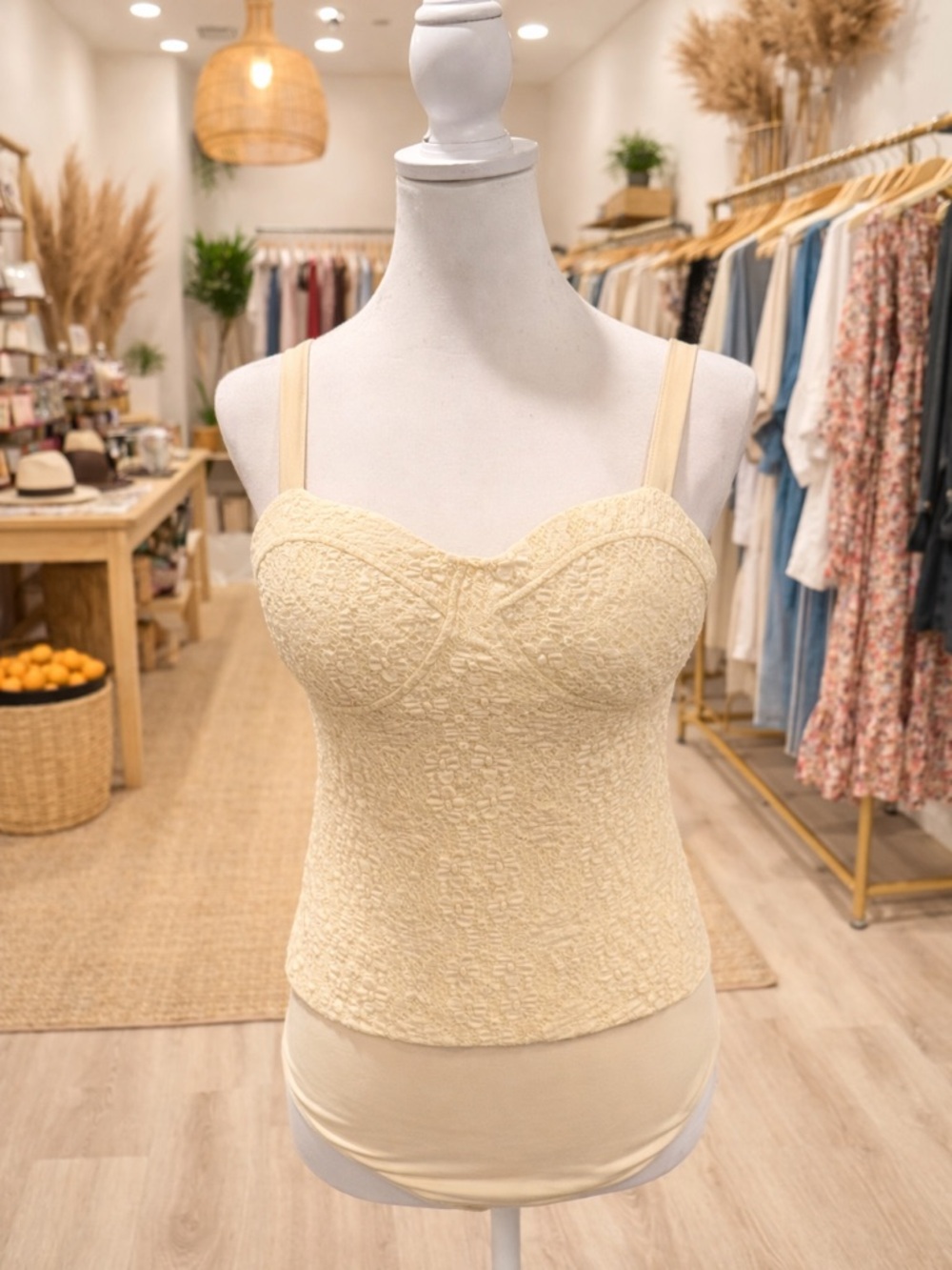White Birch Cream Textured Bodysuit Adjustable Straps Boutique M XL